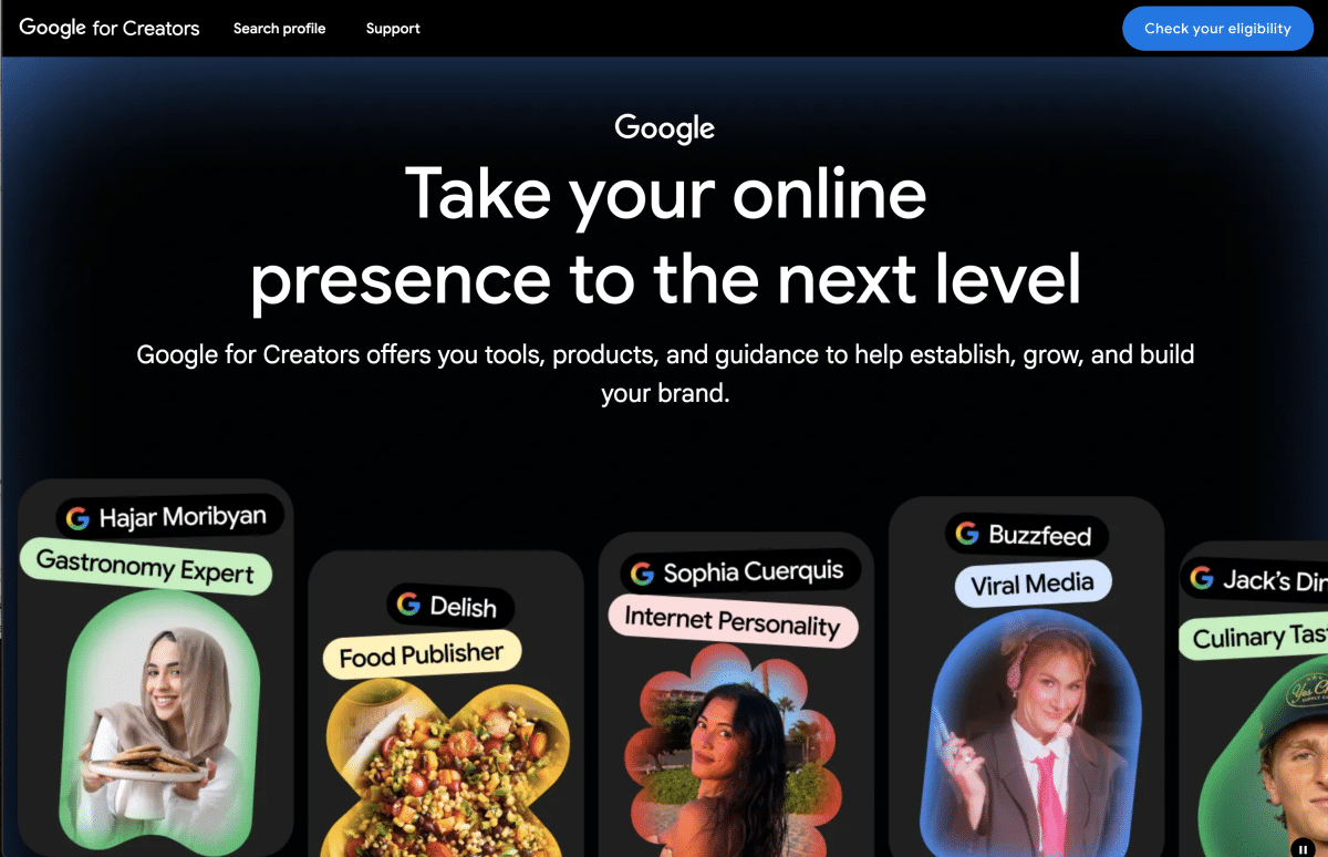 Google search profile home screen